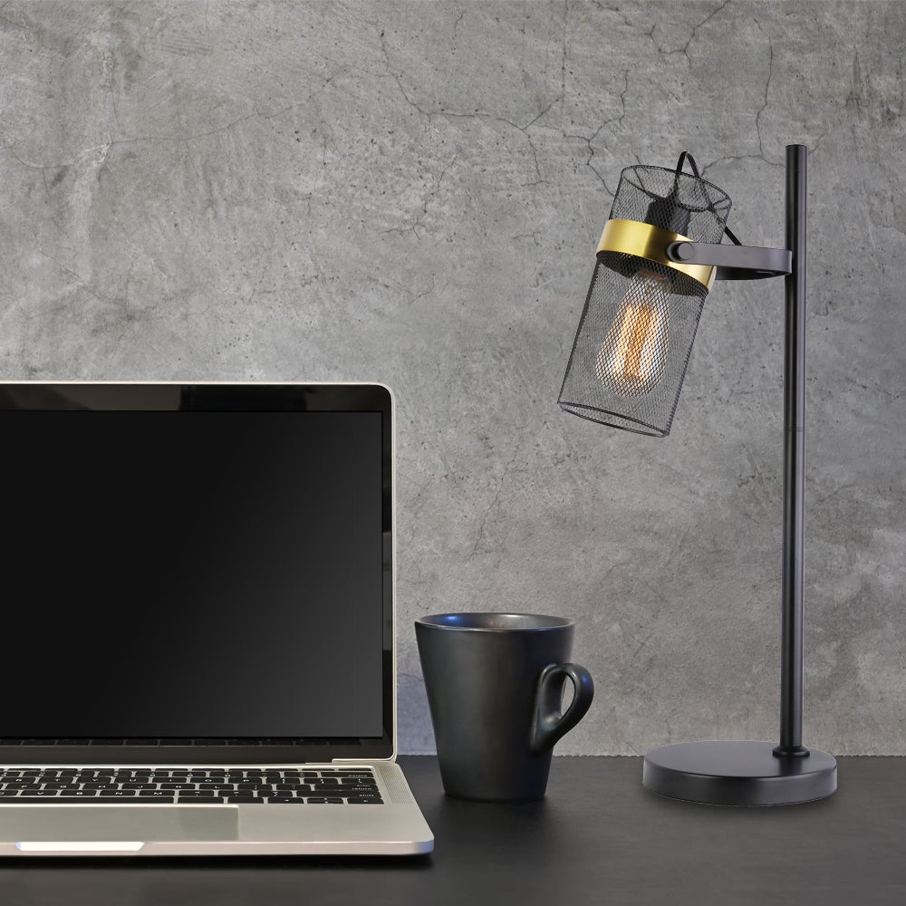 Home Deluxe - LUMIN Tafellamp - Zwart/Goud, Anti-verblindend licht, 22,2 x 17,8 x 61 cm, Metaal/Rotan | Bedlamp, Bureaulamp, Leeslamp