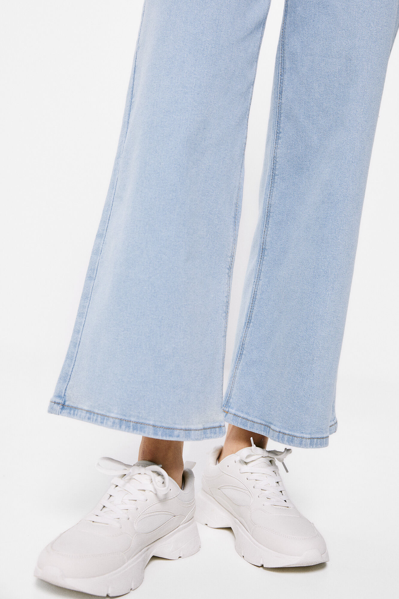 Calça jeans culote com lavagem sustentável - Azul médio