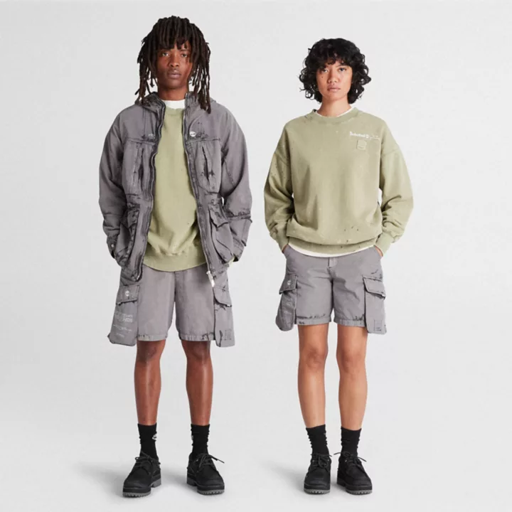 Moletom Timberland x A-COLD-WALL* Future73 com gola redonda, unissex, na cor verde claro.