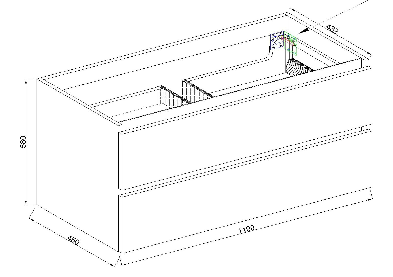 Mueller City onderkast 120cm met 1 uitsparing mat zwart