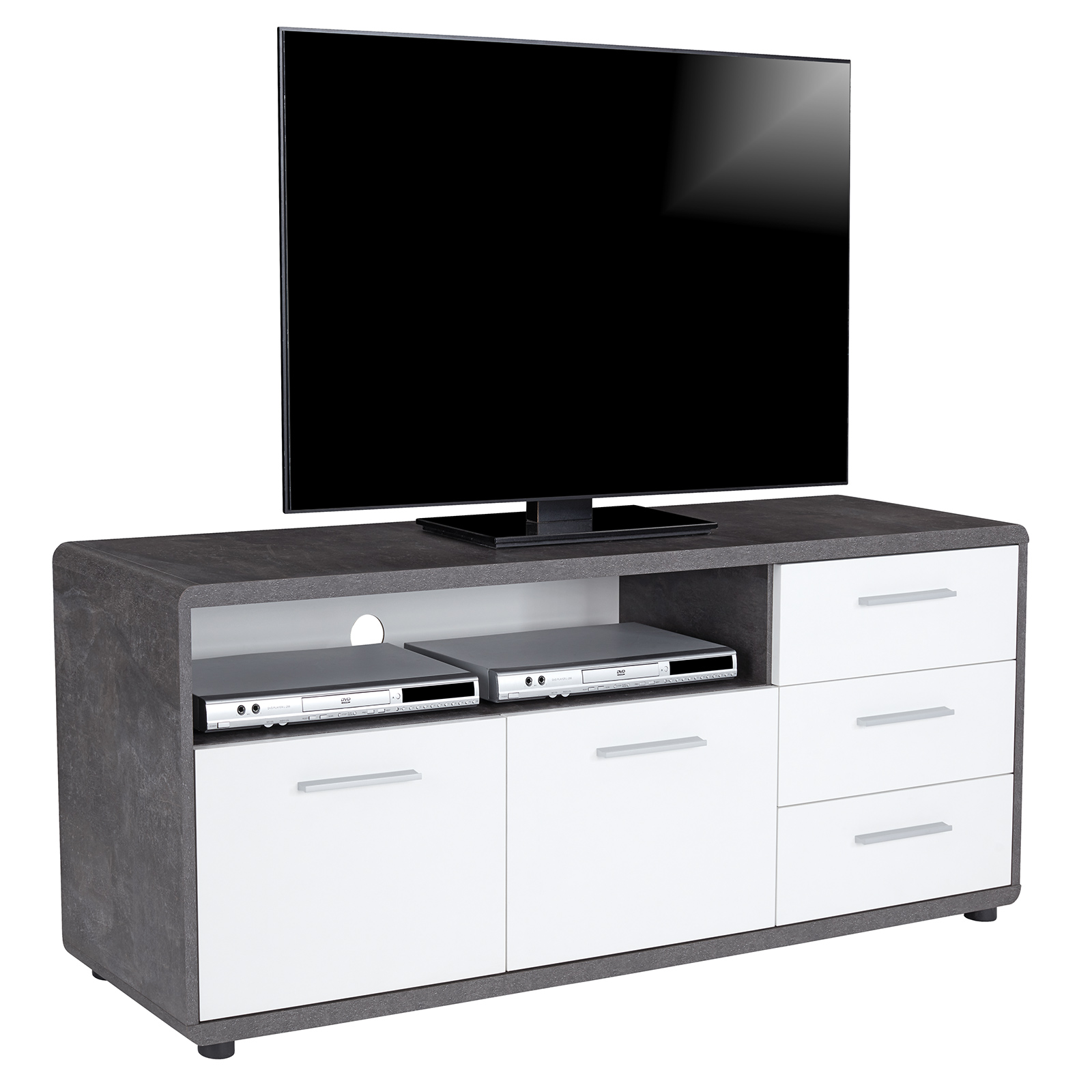 TV-Lowboard - Betonoptik-weiß - 3 Schubkästen - 150 cm