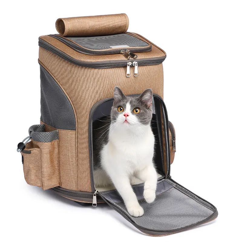 (32x49x26cm) Haustier Reise Trolley Transport Rucksack mit Rollen für Hunde / Katzen - Grau