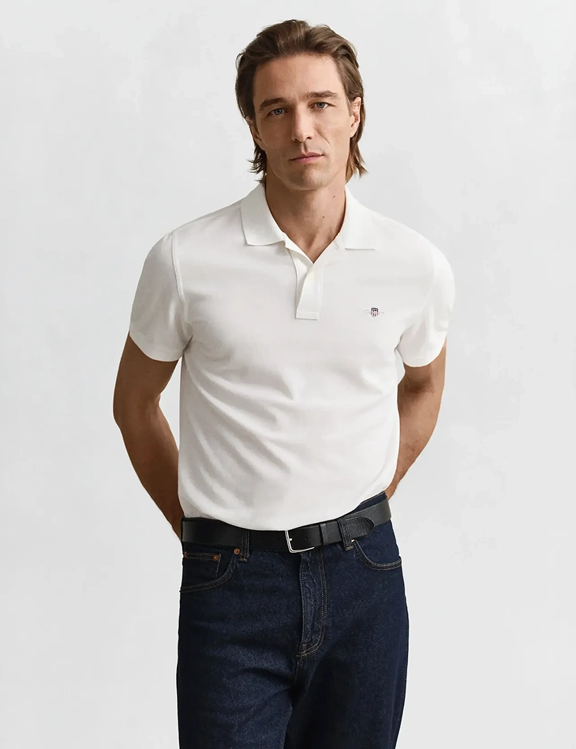 Short Sleeve Shield Polo White