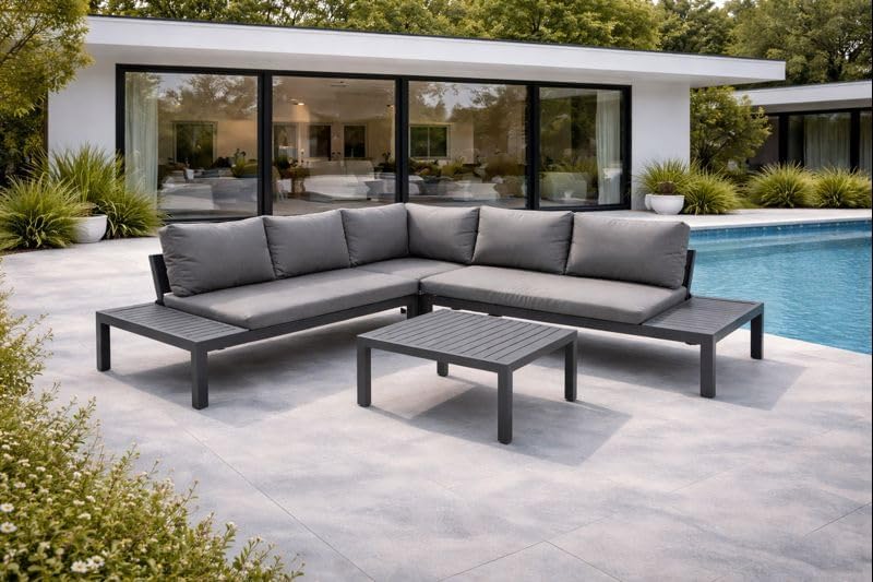 DEGAMO Ecklounge Set ROVIGNO, Aluminium anthrazitfarben, mit Kissen grau, 234x234cm, wetterfest, Outdoor