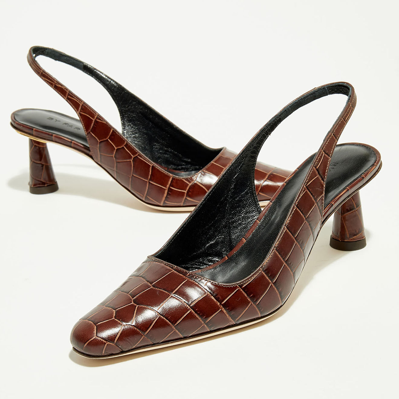 By Far Slingbacks en Cuir croco Diana marron foncé - Talon 7 cm