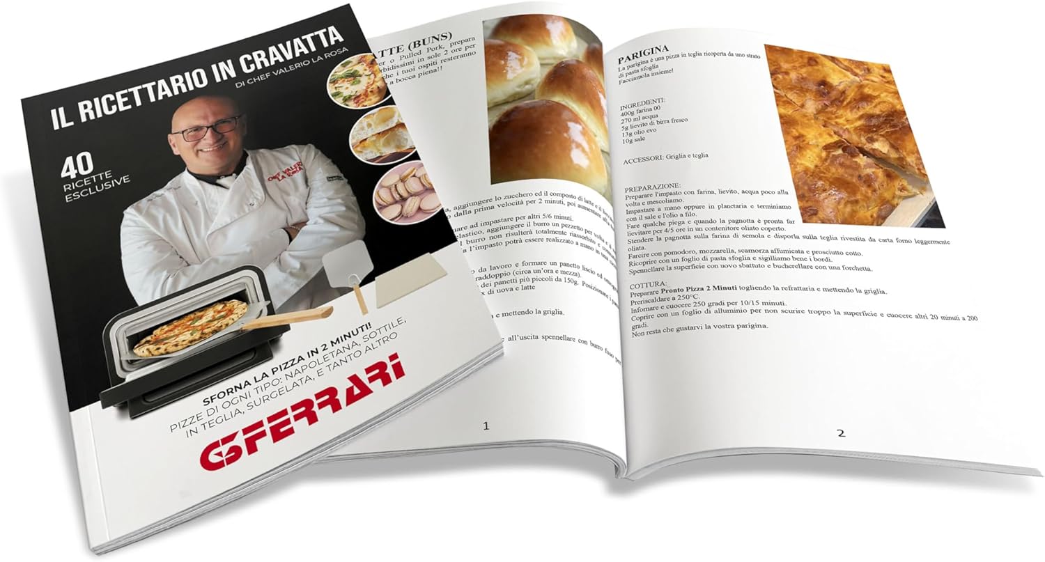 G3 Ferrari G10204 Pizza Pro 2 Minuten, 1700 W, Erreicht bis zu 450 °C, kalte Wände, Kochen in 2 Minuten, digitales Display mit 6 Programmen, Schamottstein, Zubehör und Rezeptbuch im Lieferumfang