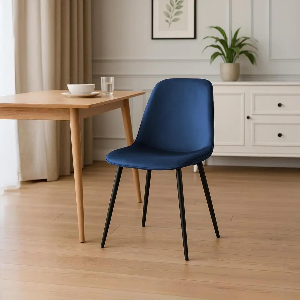 CLP Eetkamerstoel Maryam zwart Frame - Fluweel - donkerblauw