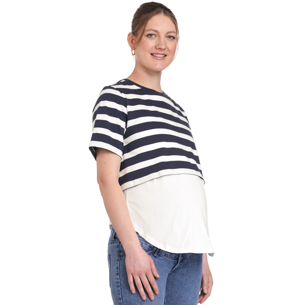 Gina Mama Damen Umstands-T-Shirt im Lagen-Look dunkelblau / weiss
