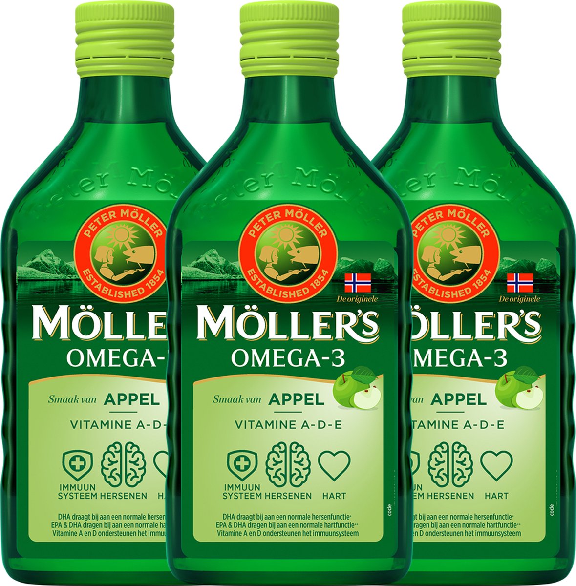 3x Mollers Omega-3 Levertraan Appel (250 ml)