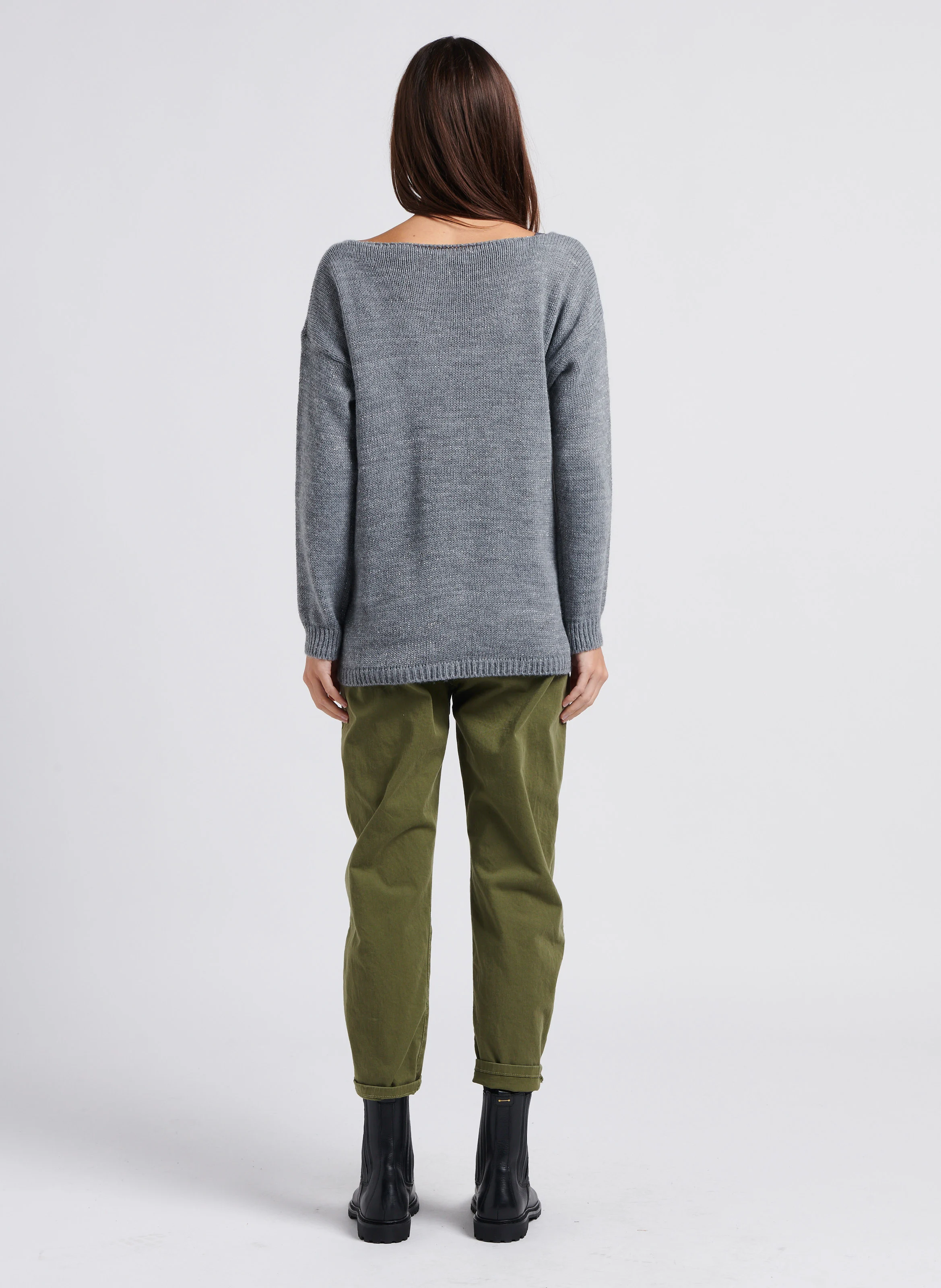 Pull col V en maille métallisée | Gris