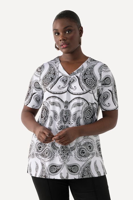 Slinkyshirt, Paisleymuster, V-Ausschnitt, Halbarm