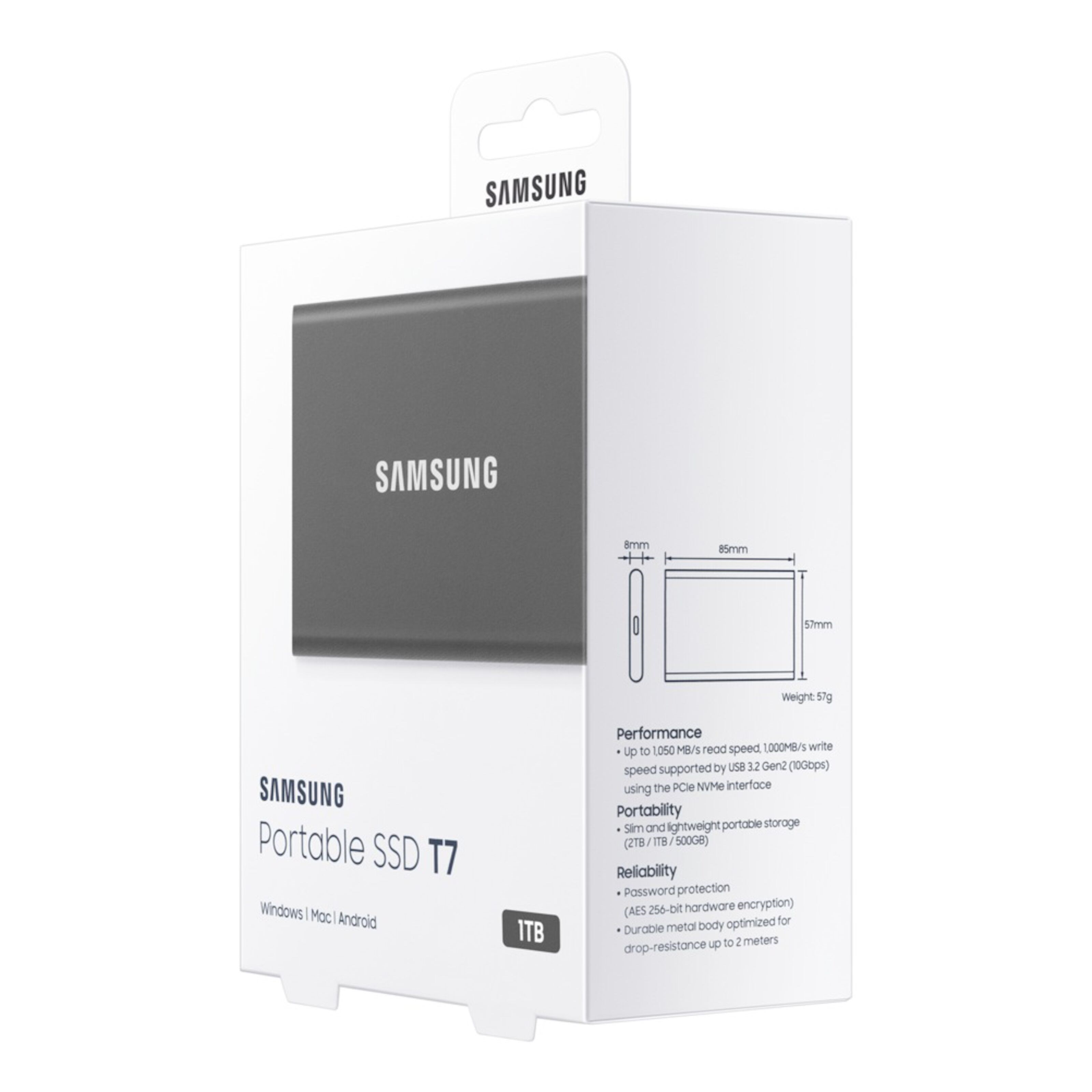 Samsung T7 Ekstern SSD-disk 1 TB Grå