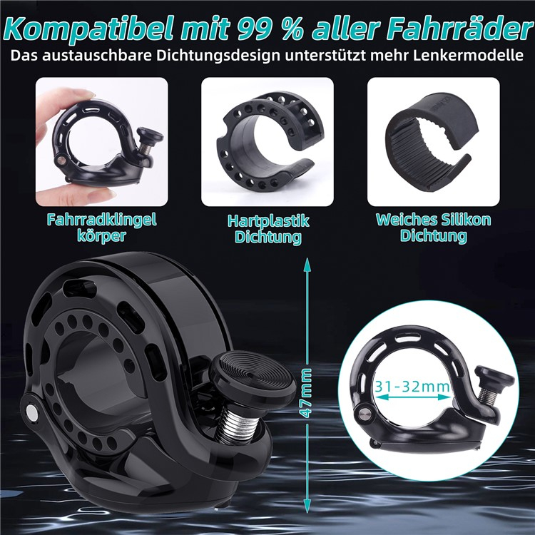2in1 Fahrrad Ring Glocke Velo Klingel Hupe mit Apple AirTag Halterung - Schwarz