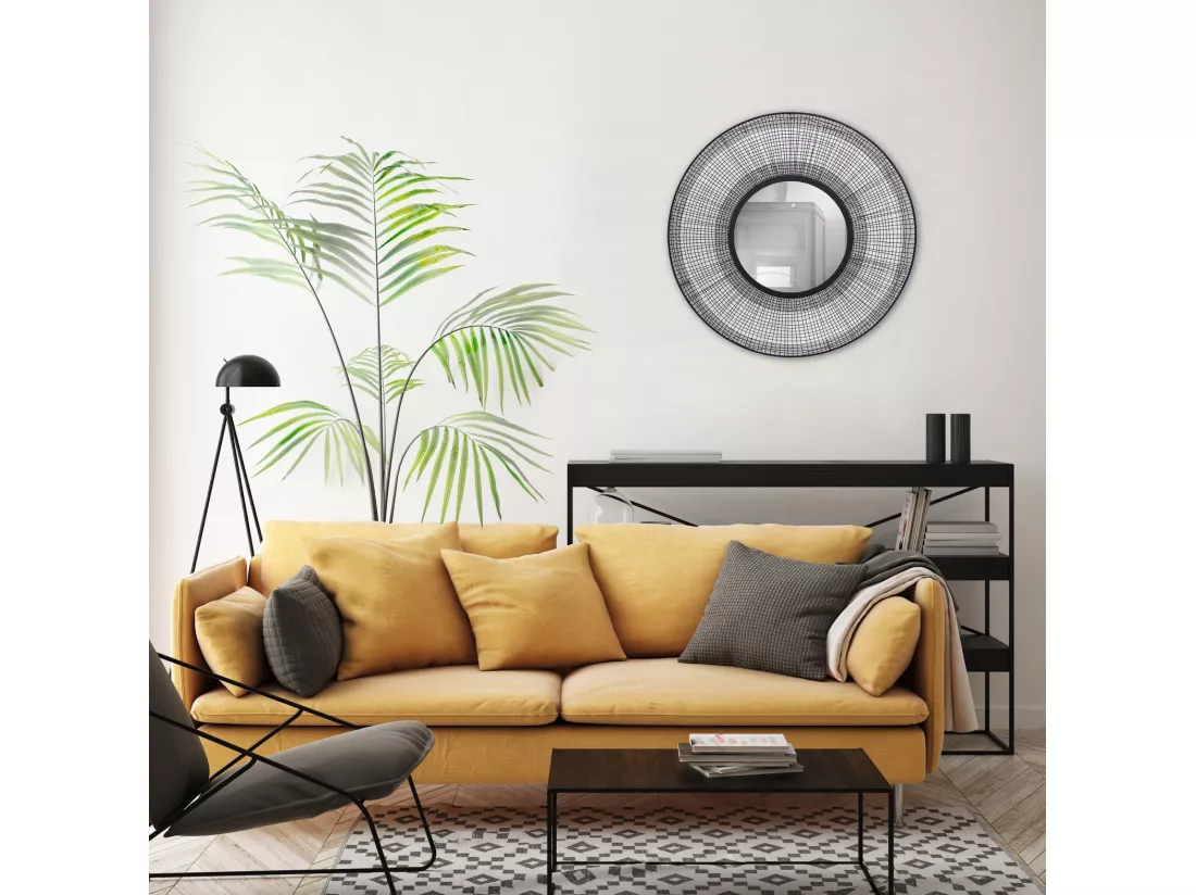 Miroir rond contour filaire noir 90cm