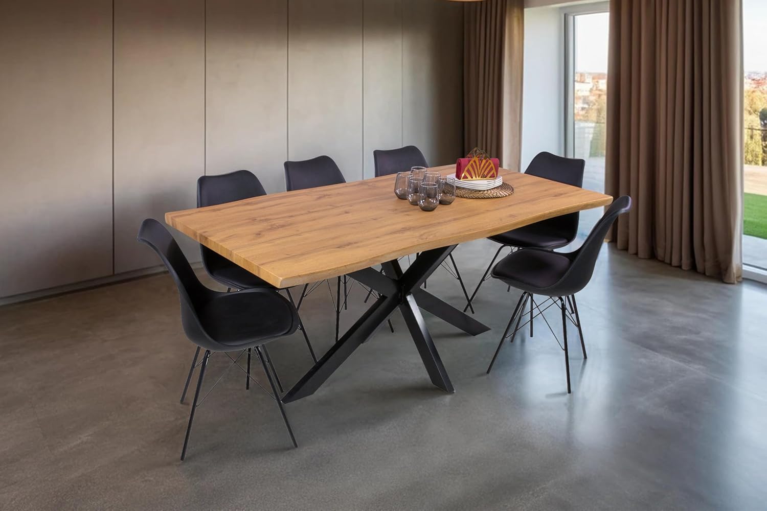 SAM Esstisch Josy | 180 x 90 cm | Holz Wildeiche-Optik | Spider-Gestell Metall schwarz | 40 mm Tischplatte mit Baumkante | Tisch für Esszimmer & Küche