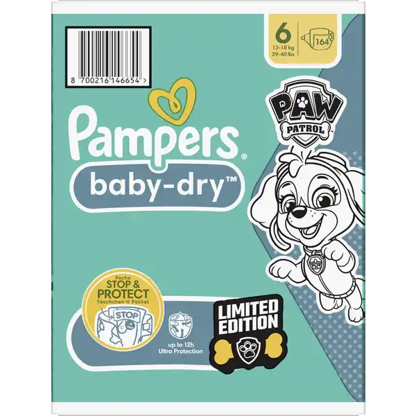 Baby dry Windeln Gr. 6 Extra Large (13-18 kg) Monatsbox Paw Patrol 164ST