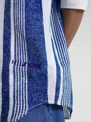 Camisa de linho de manga curta com listras