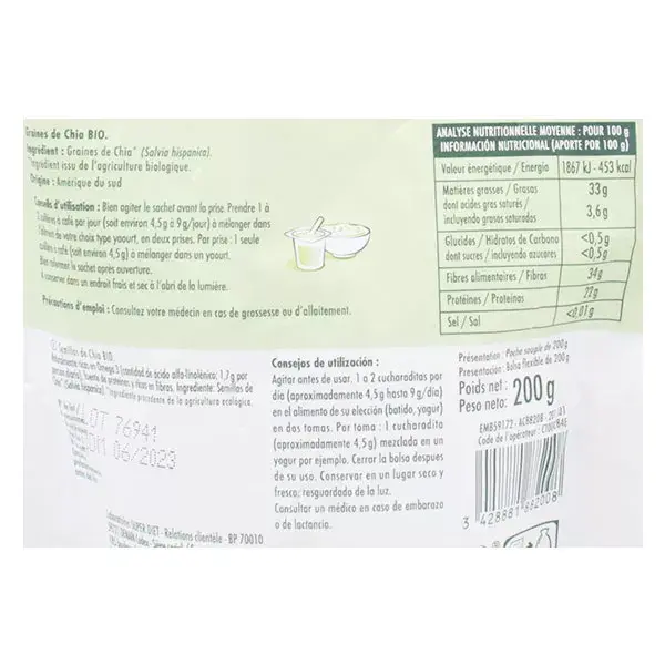 Sementes de Chia Orgânicas Superdiet Superfood 200g