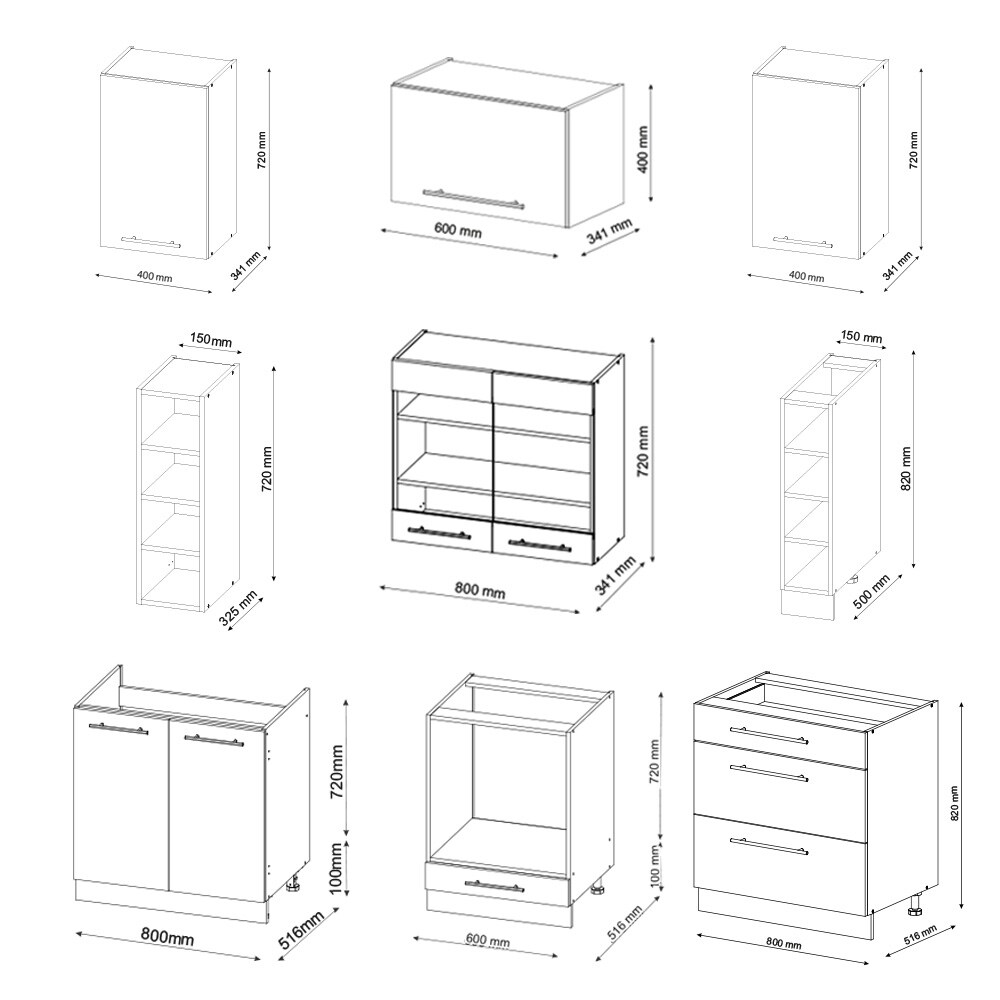 Vicco Küchenzeile Küchenblock Einbauküche Fame-Line Anthrazit Weiß 235 cm modern Hochglanz Küchen Schränke Hängeglasschrank Hängeschrank Schubladenunterschrank Spülenunterschrank Herdumbauschrank