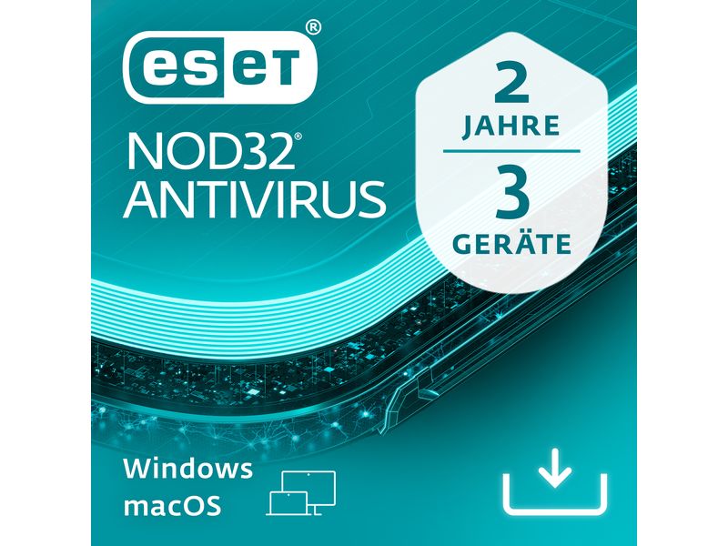 ESET NOD32 Antivirus Vollversion, 3 User, 2 Jahre Starker Virenschutz ohne lästige Unterbrechungen