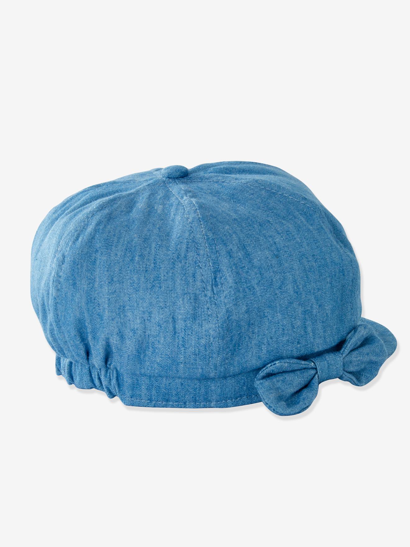 Boné gavroche liso em denim azul claro para meninas