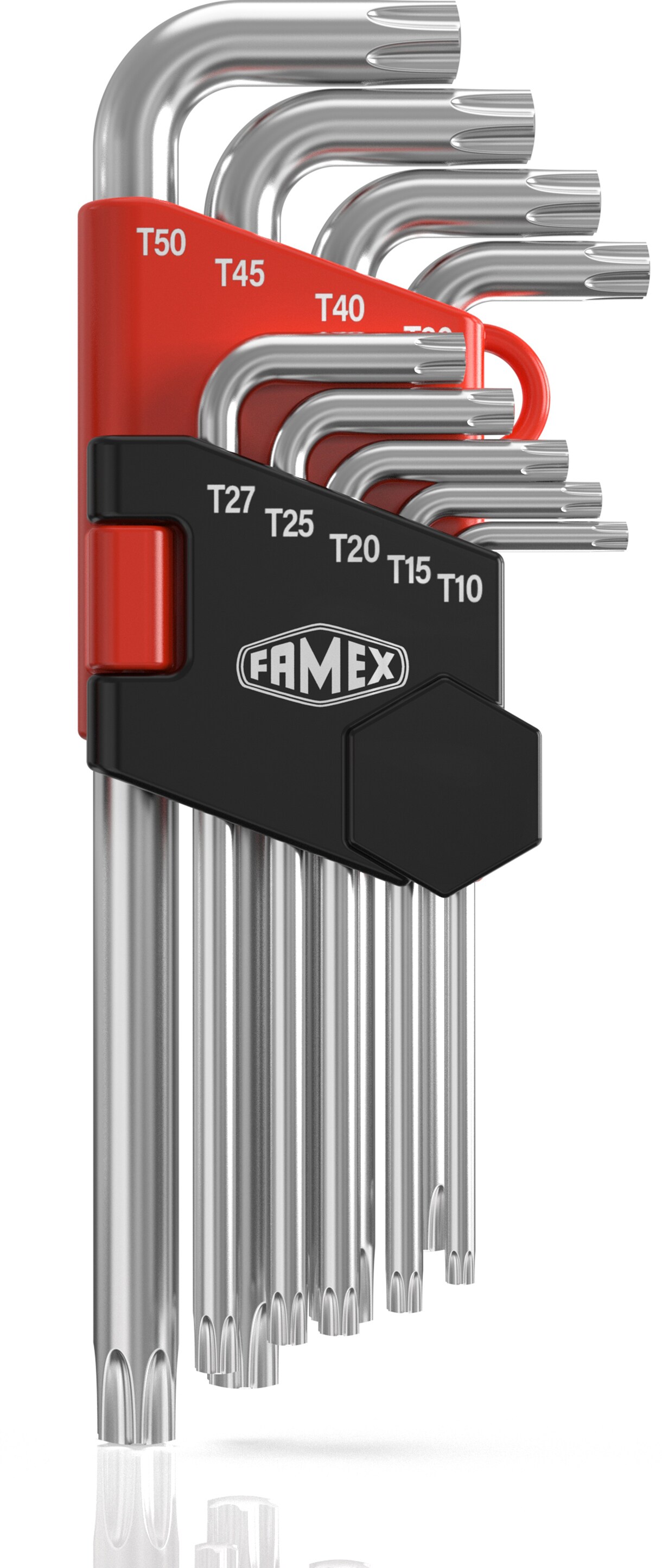 FAMEX 10788 Winkelschraubendreher für Torx-Schrauben, lang, T-10 - T-50, 9-teilig