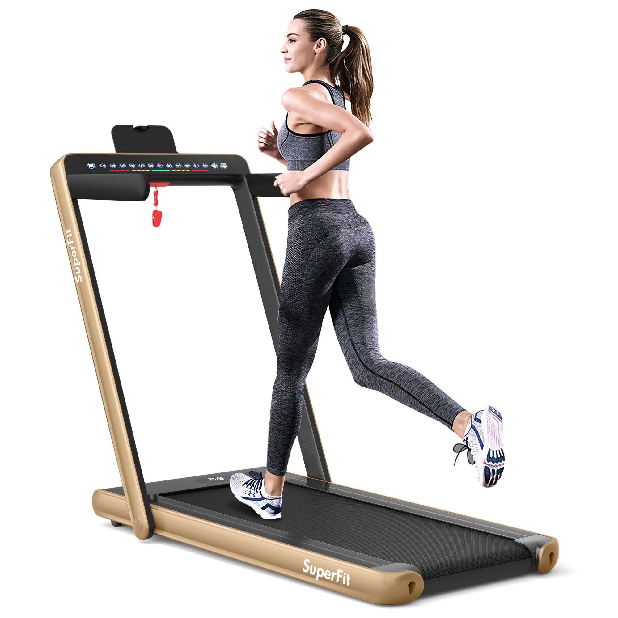 Esteira dobrável 2 em 1 com visor duplo, 2.25HP Superfit, para uso embaixo da mesa.