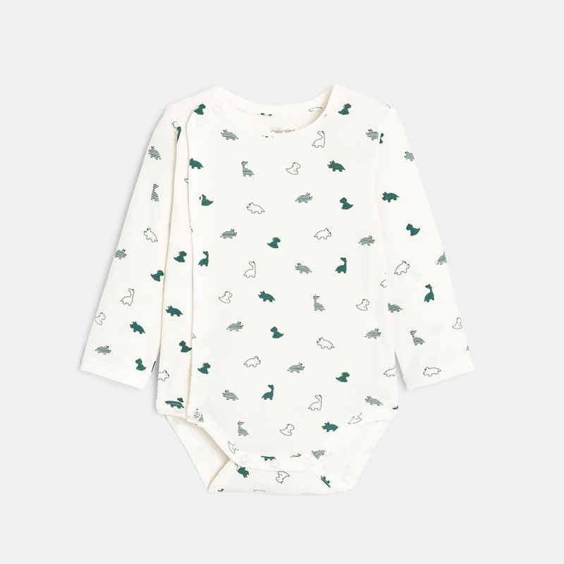 Salopette en maille tricot et body dinosaures verte naissance