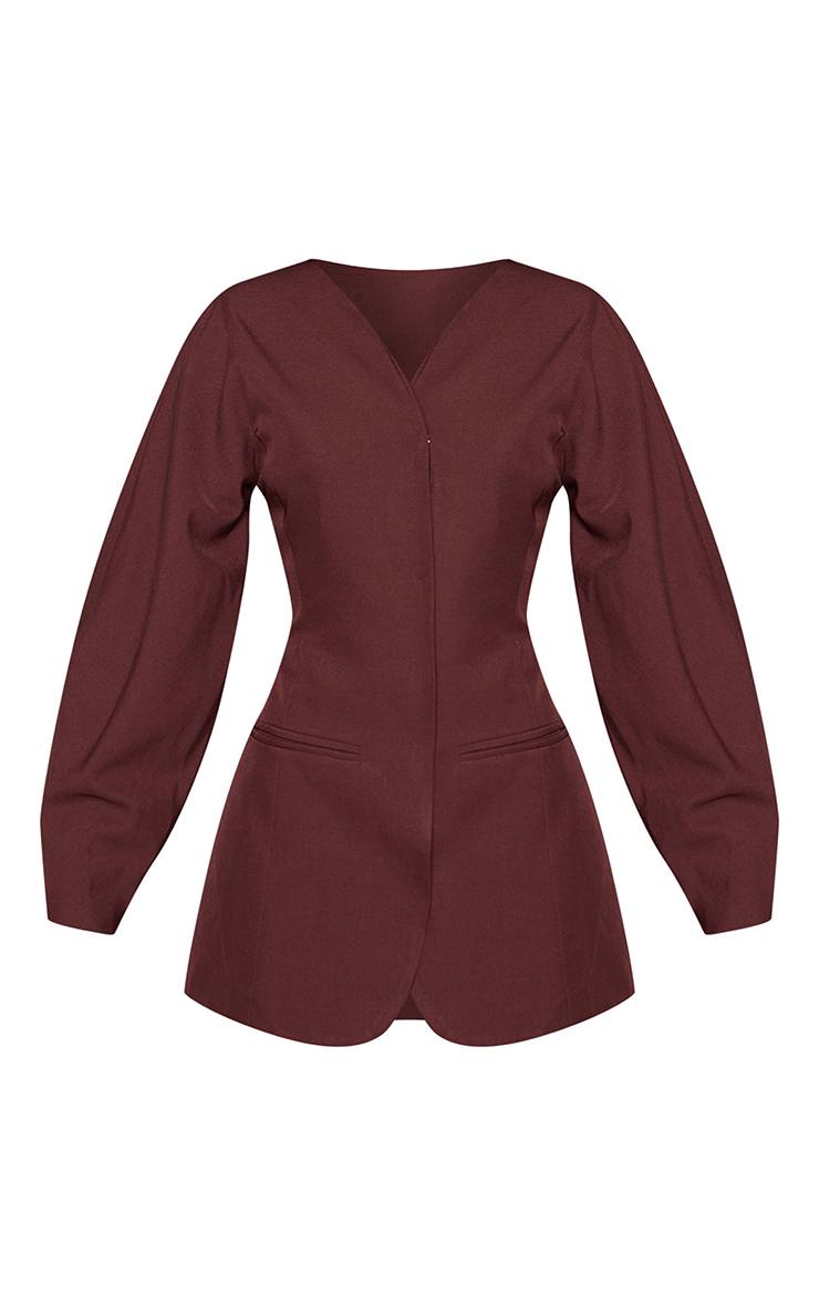 Prune Robe Blazer Sans Col En Tissu Tissé À Manches Ballon