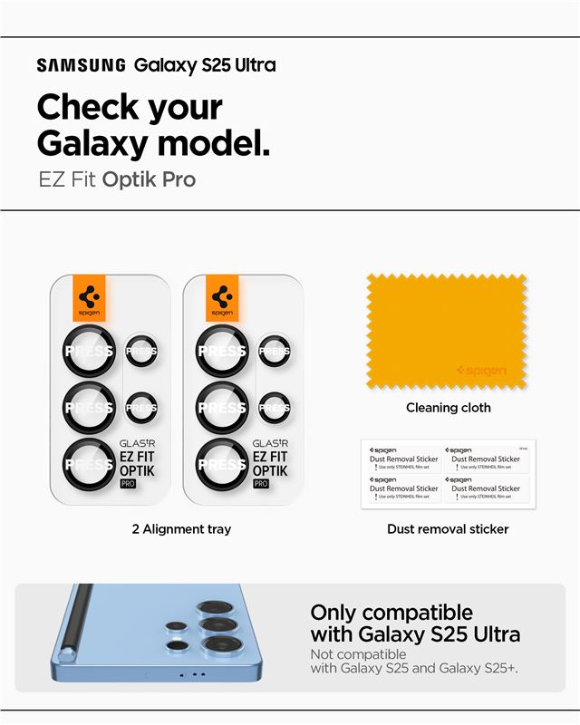 (2er Set) Samsung Galaxy S25 Ultra Glas Tr EZ Fit Optik Pro Kamera Objektiv Protector Panzer Glas Case Friendly mit Rahmen (AGL09084)