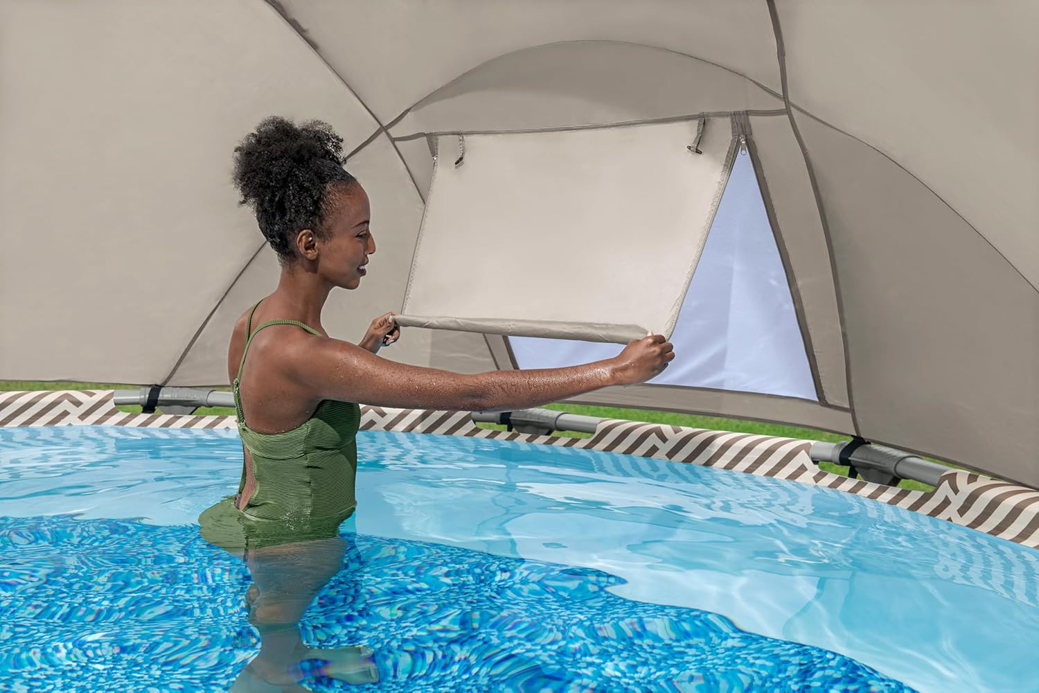 Bestway Steel Pro MAX Frame Pool Komplett-Set mit Filterpumpe Ø 396 x 107 cm, Op Art-Design, rund
