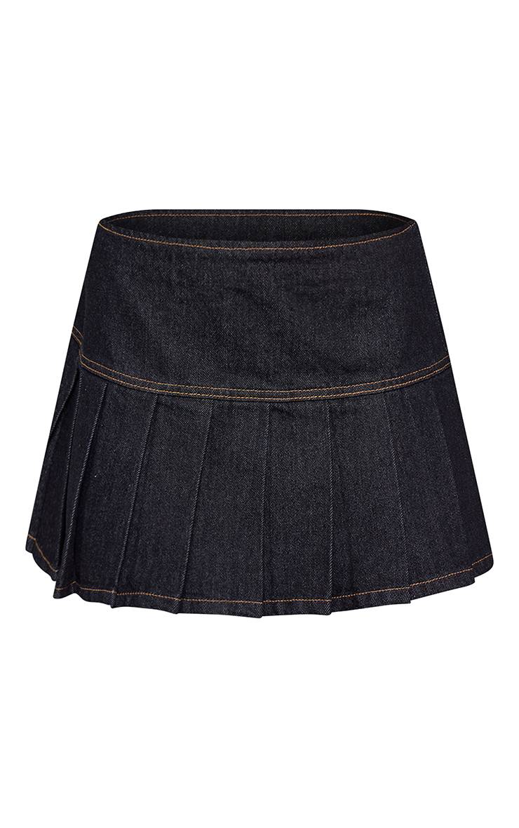 Raw Indigo Wash Mini-jupe Plissée En Denim Indigo Brut Taille Mi-haute
