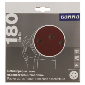 GAMMA schuurpapier excenterschuurmachine 115mm K180 klittenband 8 stofgaten 6 st.