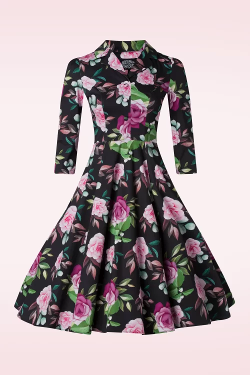 Hearts & Roses Helen Floral swing jurk in zwart en multi