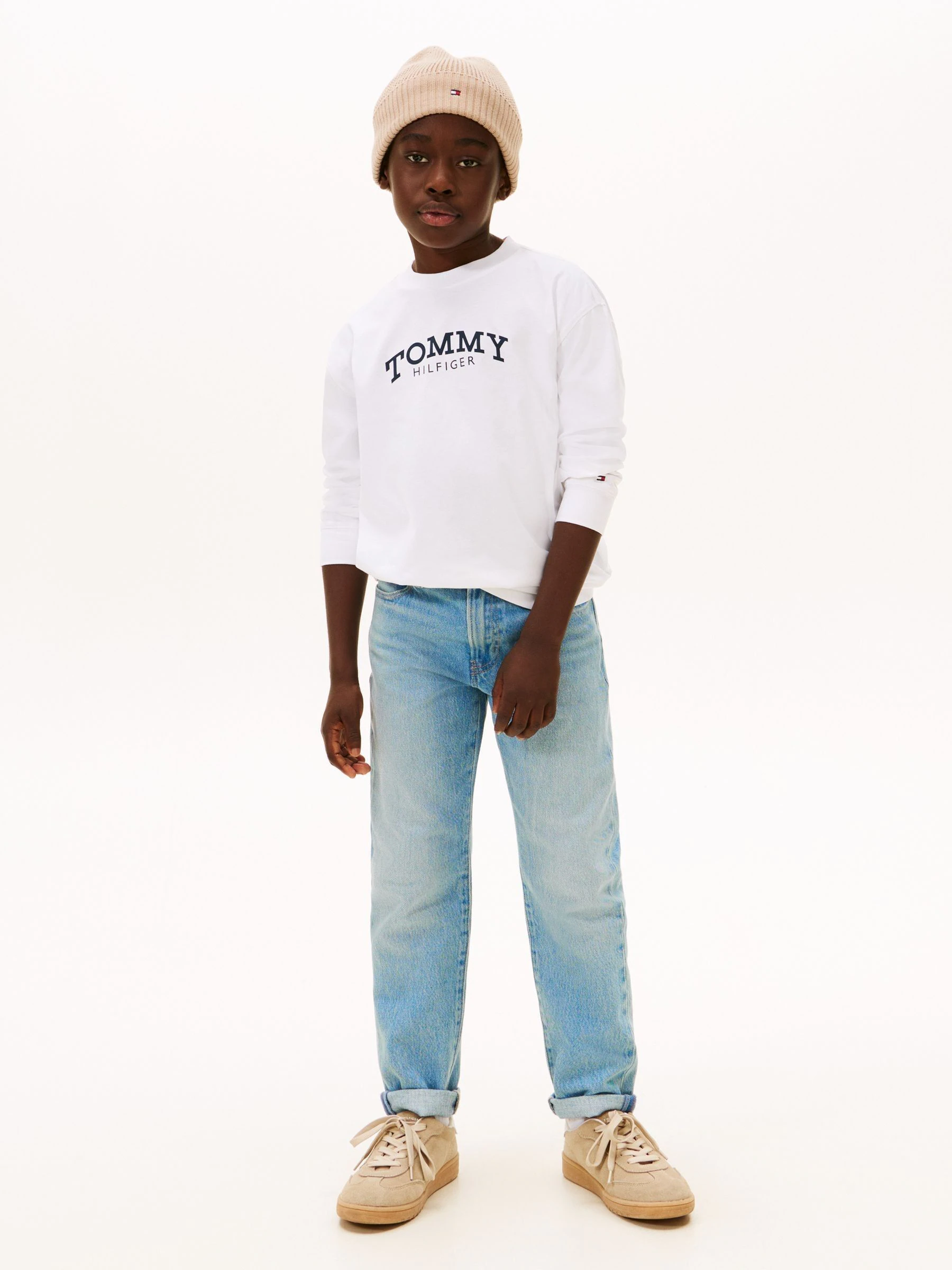 Wit - Tommy Hilfiger Logo Print Long Sleeve T-Shirt