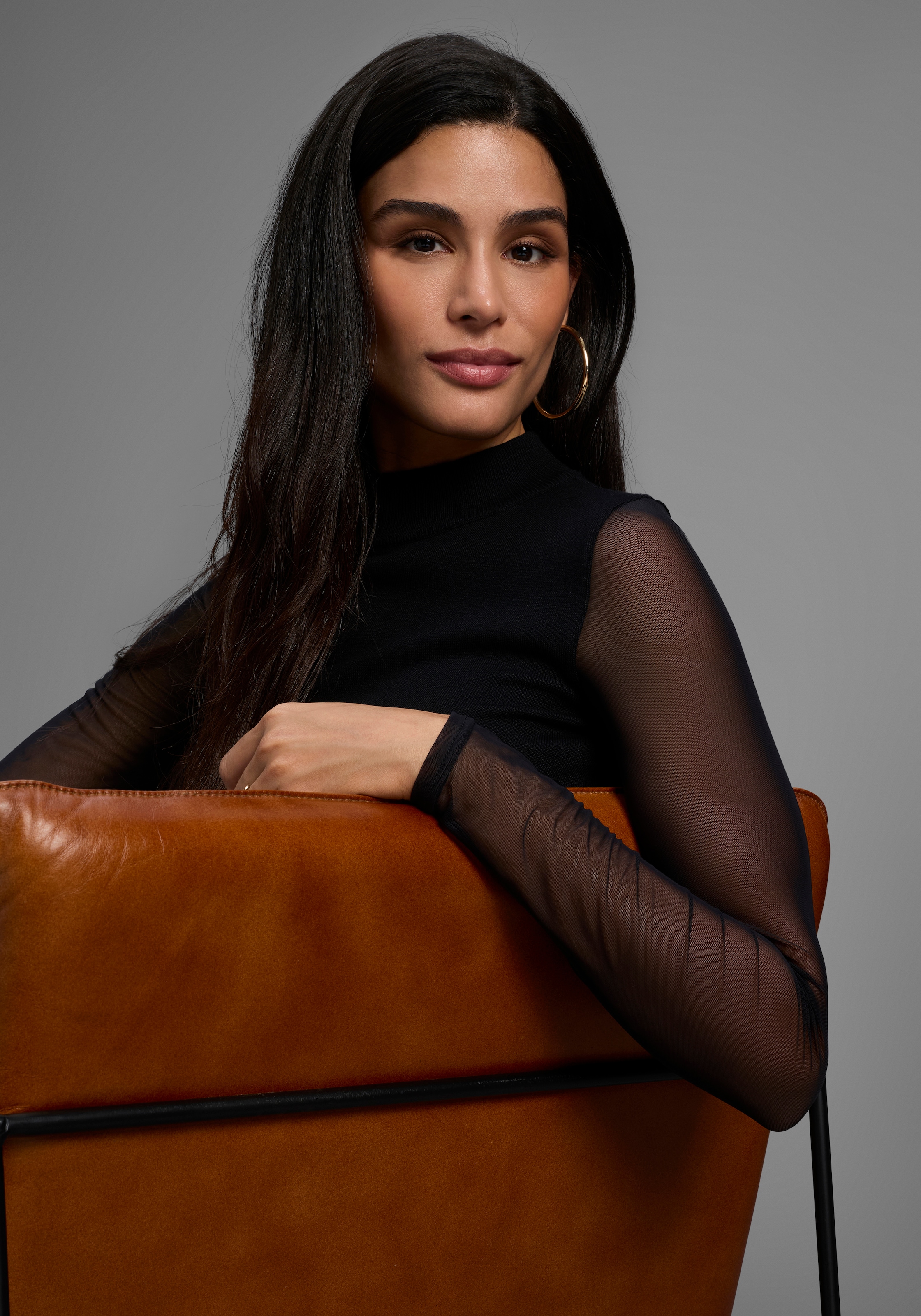 Laura Scott Stehkragenpullover , Feinstrickpullover in enger Passform mit Mesh - NEUE KOLLEKTION