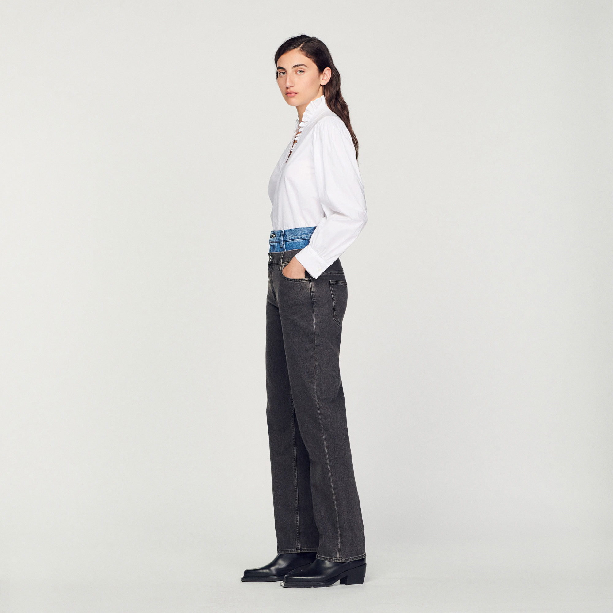 Jean á double ceinture bicolore