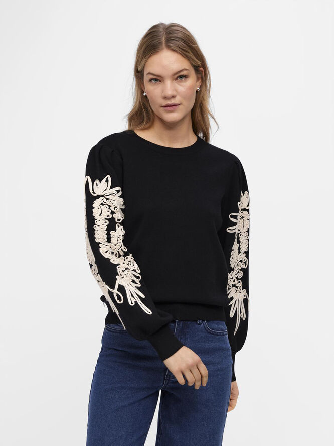 Object OBJJOANA L/S KNIT PULLOVER REP Black/sandshell tape