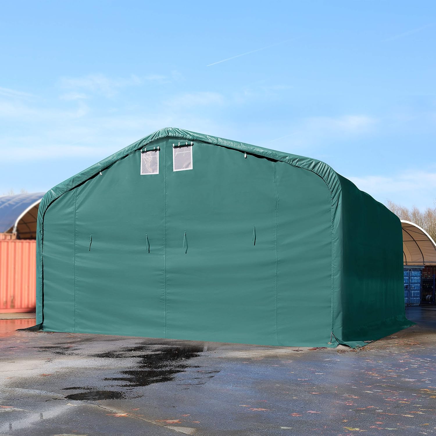 TOOLPORT Lagerzelt 6x6 m Zelthalle Unterstand / 2,6 m Seitenhöhe feuersichere PRIMEtex PVC Plane 2300 N dunkelgrün