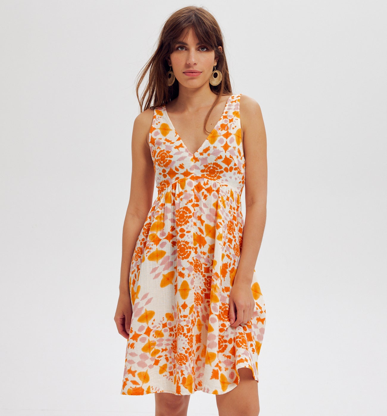 Robe dos nu en gaze de coton - Imprimé écru