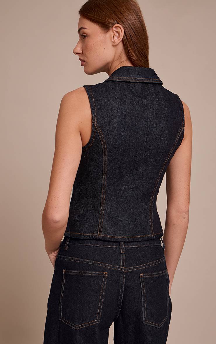 Bleu Indigo Gilet En Jean Brut À Fermeture Éclair