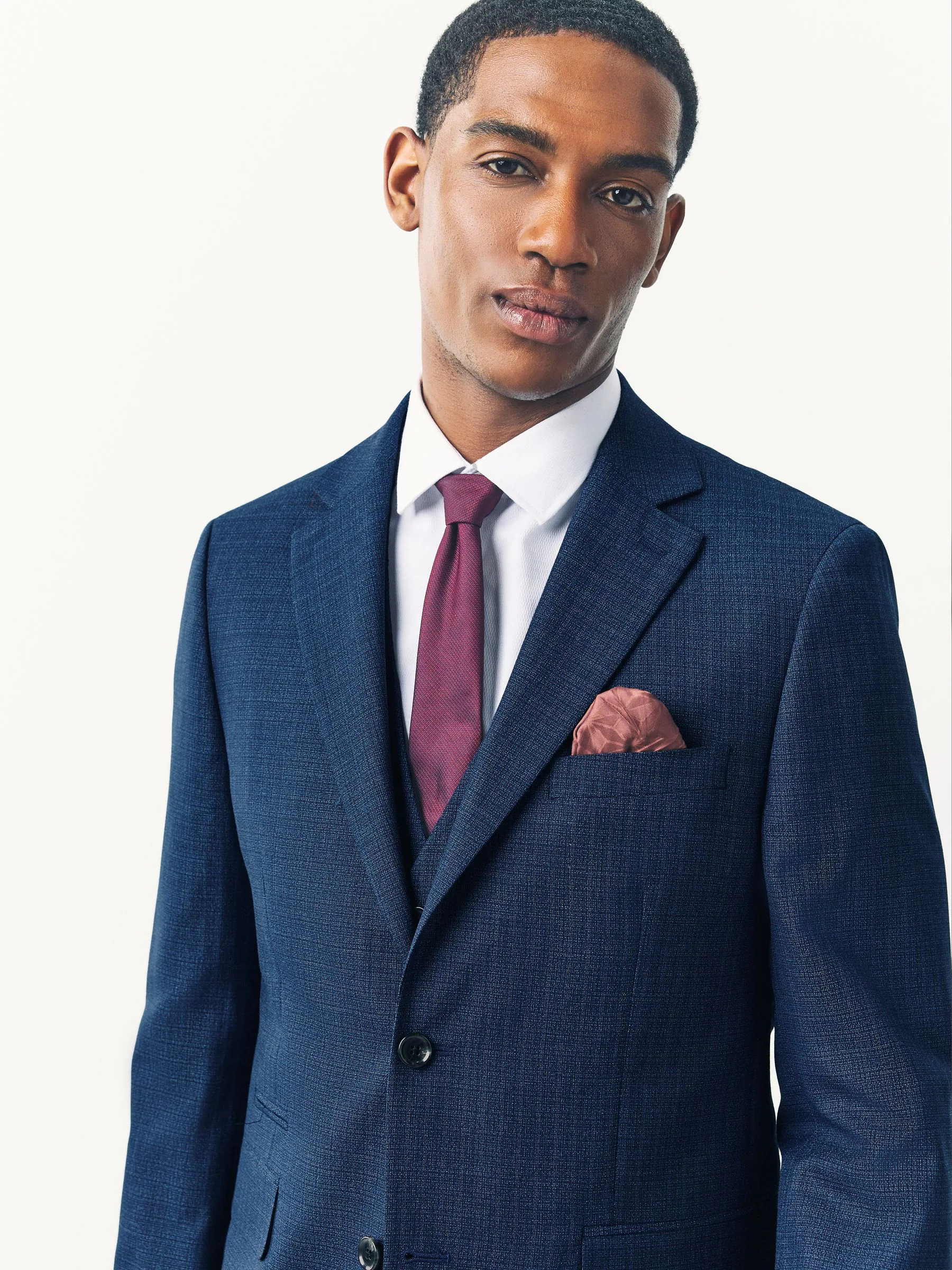 Blauw - Tailored fit - Colbert van wolmix met textuur