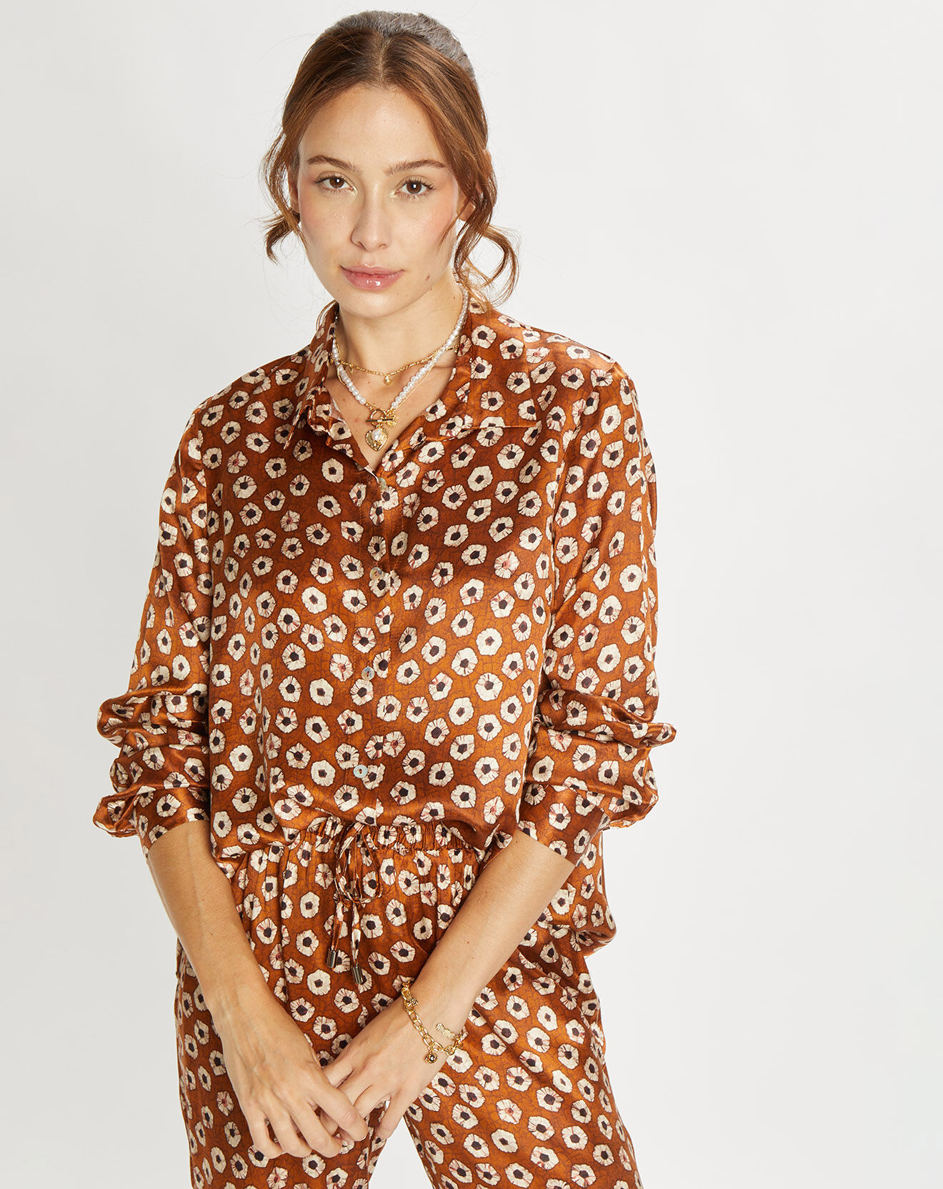 Lauren Vidal Chemise en Soie mélangée Ines marron