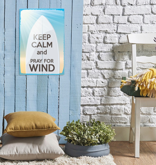 queence Metallbild »Pray for Wind« Motivationsbilder | Schriftzug | Strand 1 Stk. tlg. Stahlschilder