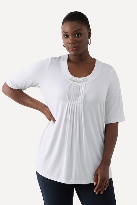 T-Shirt, Zierfalten, A-Linie, Rundhals, Halbarm