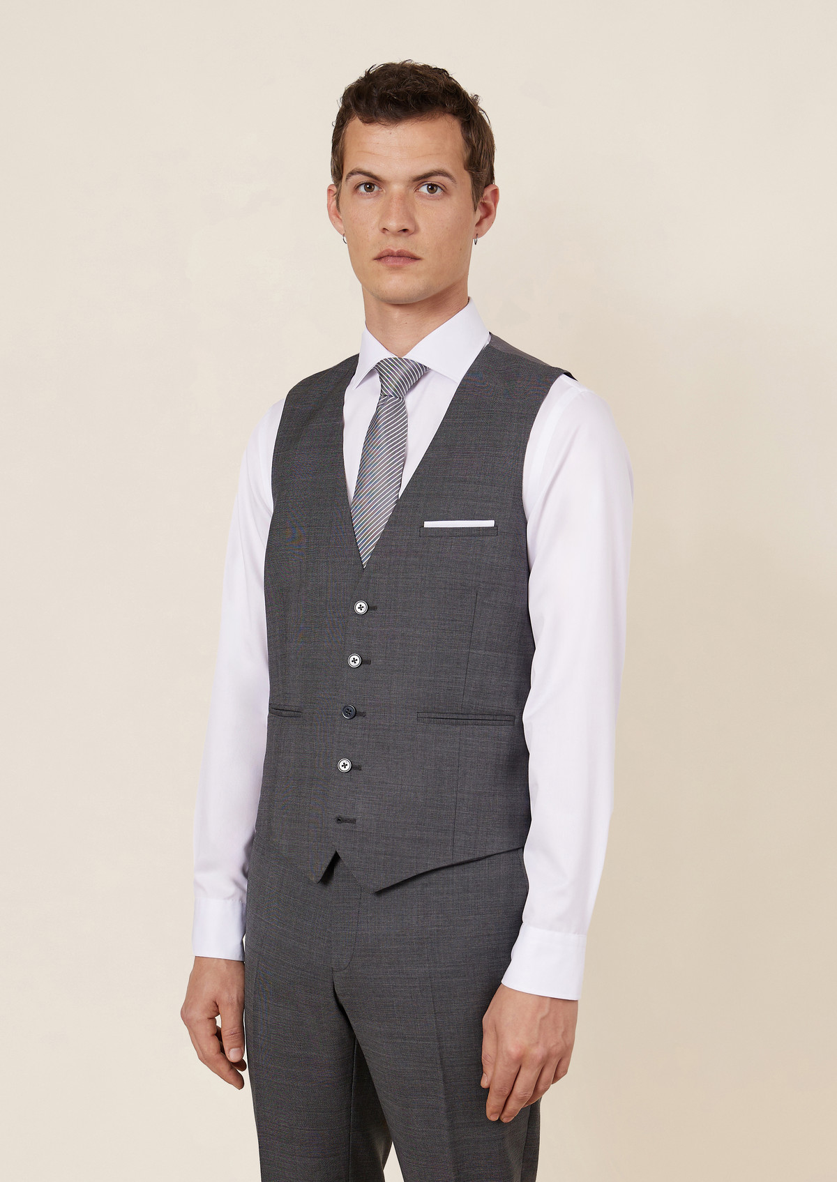 Gilet de costume en laine grise Prince de Galles