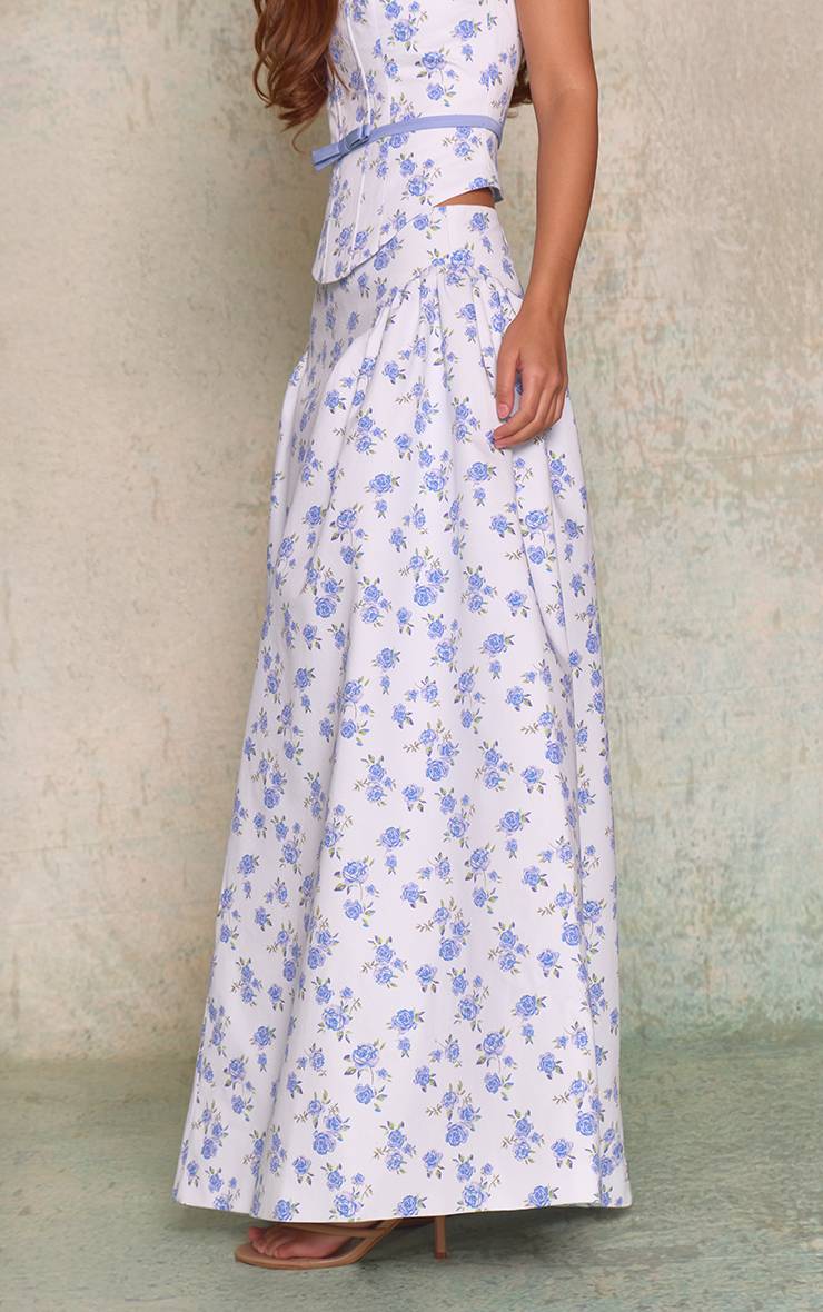 Bleu Layette Jupe Midaxi En Coton Imprimé Fleuri Ensemble Coordonné