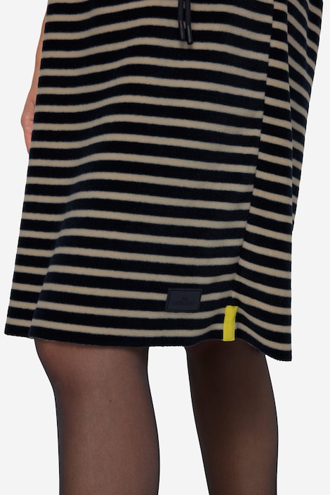 Kleid, geringelter Fleece, Midilänge, Kapuze, Langarm, OEKO-TEX