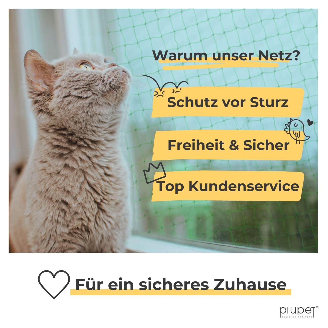 PIUPET Katzennetz drahtverstärkt grün 4 m, 3 m