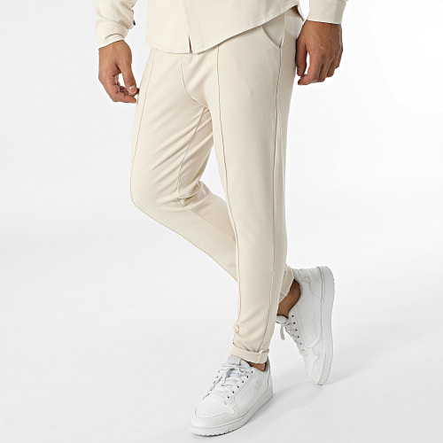 Ensemble Chemise Manches Longues Col Mao Et Pantalon Chino 4206 Beige